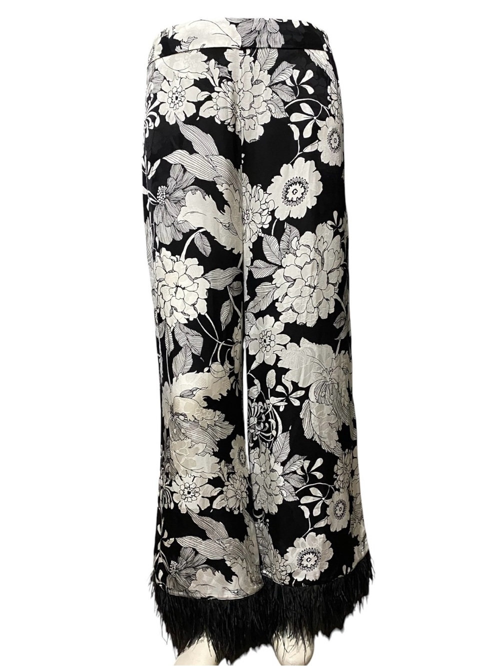 Trina Turk Weekend Ostrich Feather Trimmed Pants 14 Maximalist Bohemian